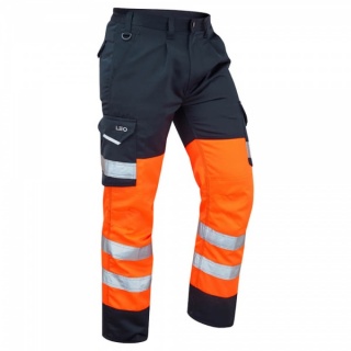 Leo Workwear CT01-O/NV Bideford Superior Hi Vis Trousers Orange / Navy